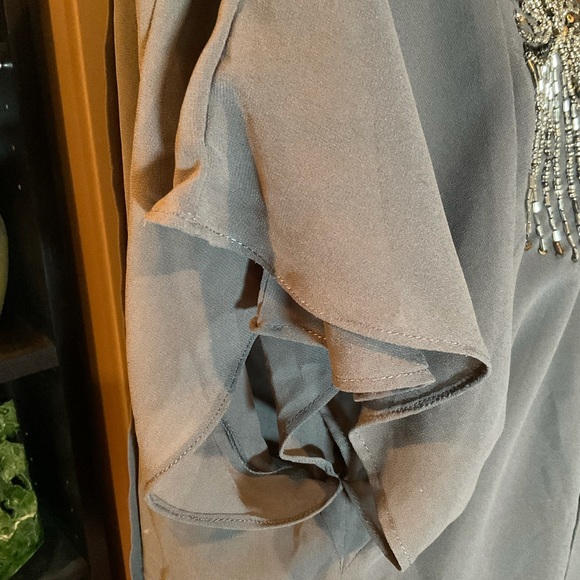“ZARA” Grey Beaded Tunic Flutter Sleeve Chiffon Tunic Top. - Picture 7 of 15